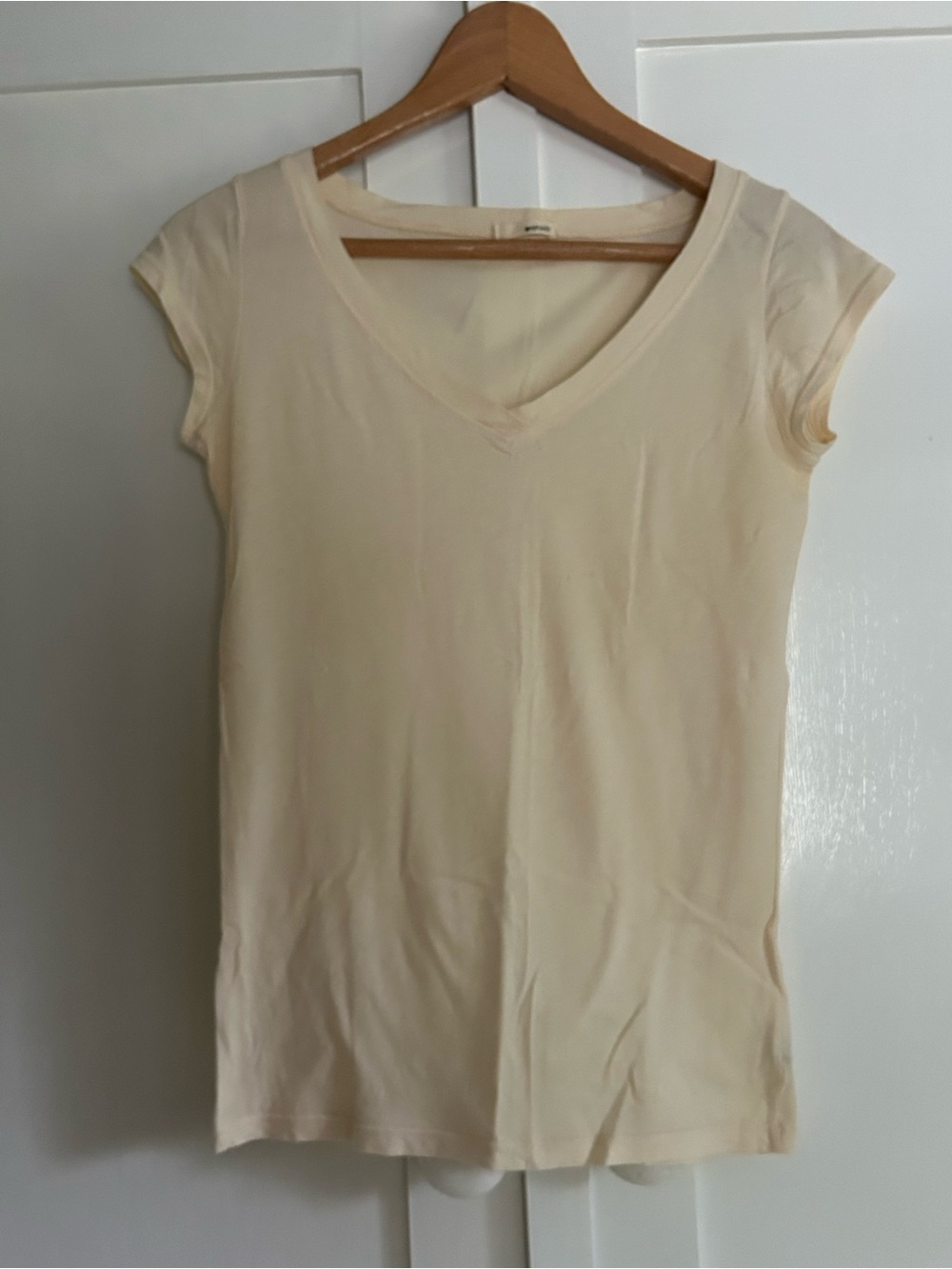LAmade Women's V-Neck Short Sleeve Tee - Light Cream